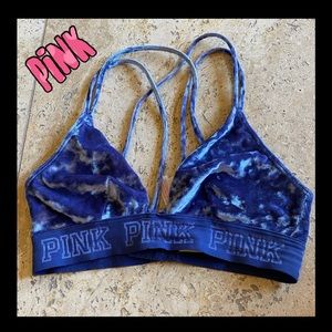 Pink EUC velvet racerback strappy bra with hooks